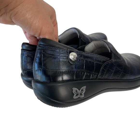 Alegria Leather Slip-On Shoes SZ 37 Black Croc Pattern Comfy Professional Clogs - Picture 9 of 13